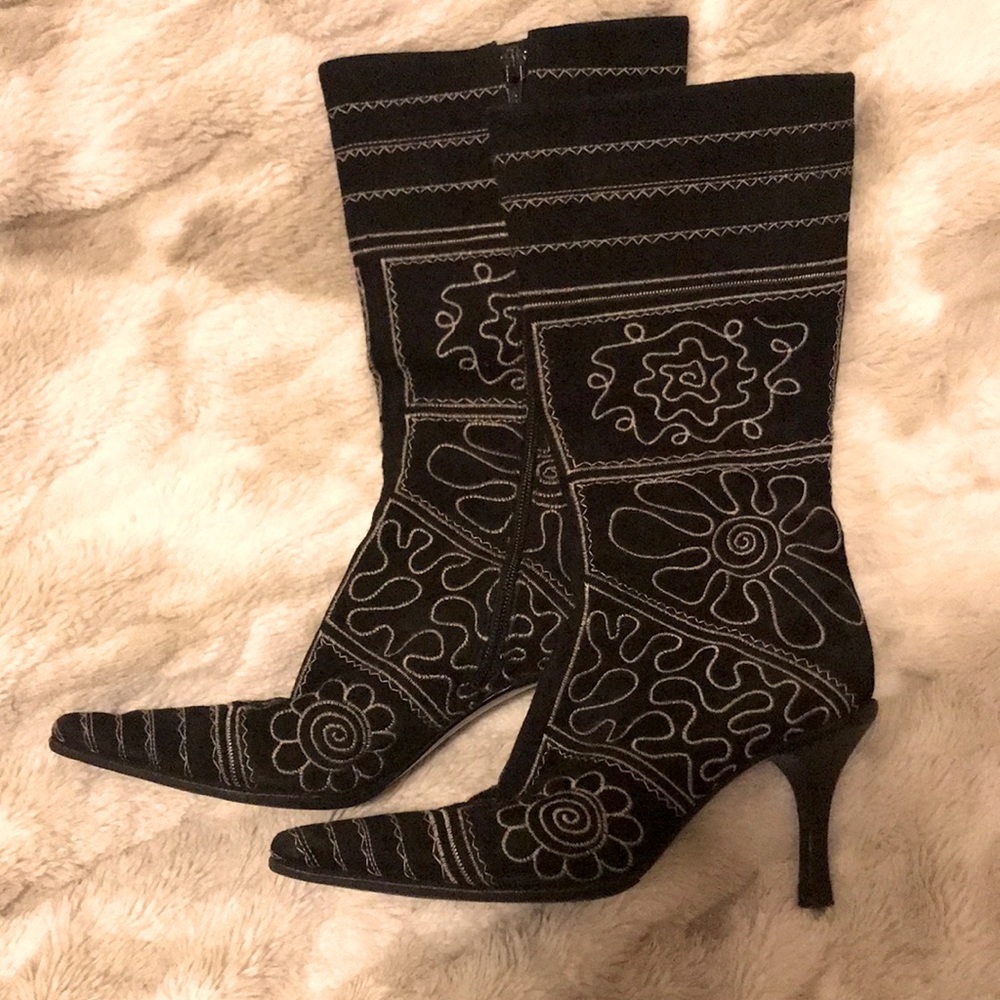Vintage Embroidered Suede Boots